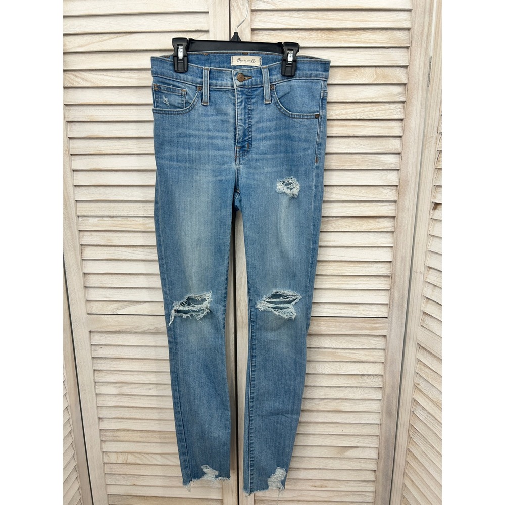Madewell Skinny Jeans Size 26 Light Blue Distressed Ripped Knee High Rise Y2K